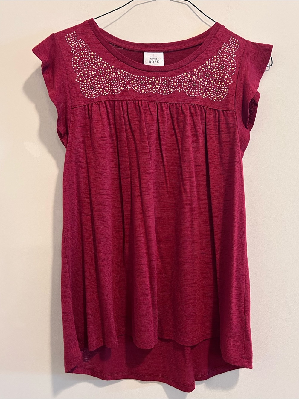 Knox Rose Burgundy Rhinestone Yoke Cap Sleeve Tunic
